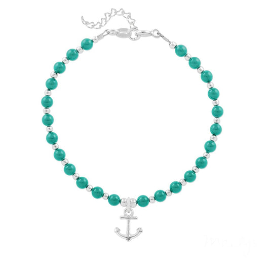 Silver Anchor Jade Pearl Bracelet