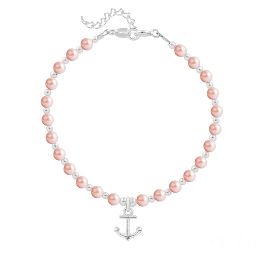 Silver Anchor Rose Pearl Bracelet