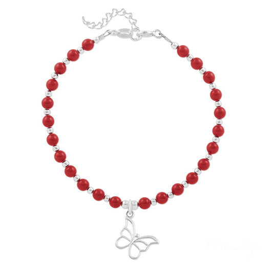 Silver Red Pearl Butterfly Bracelet