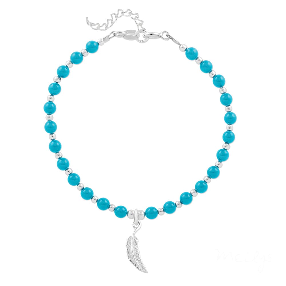 Silver Turquoise Pearl Feather Bracelet