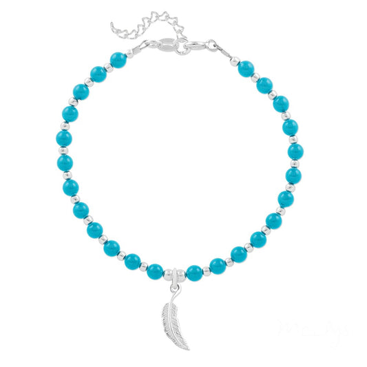 Silver Turquoise Pearl Feather Bracelet