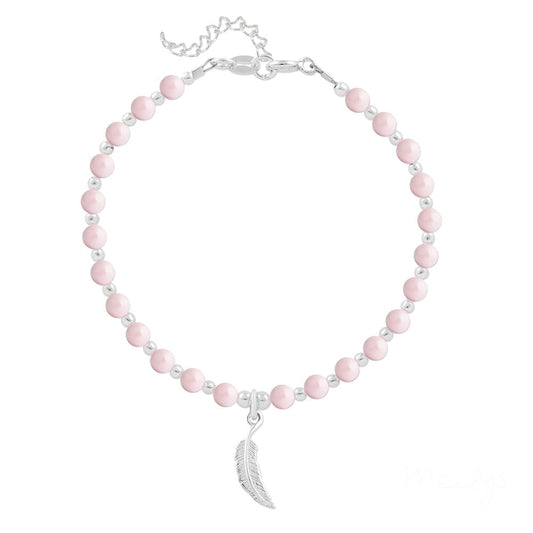 Silver Rose Pearl Feather Bracelet