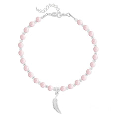 Silver Rose Pearl Feather Bracelet