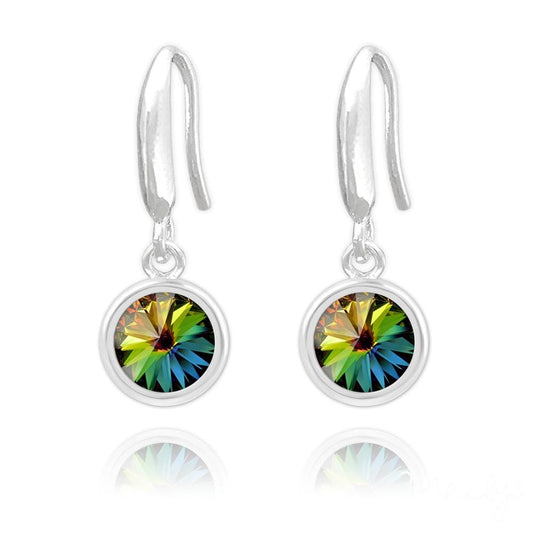 Silver Drop Earrings With Rainbow Swarovski Crystals