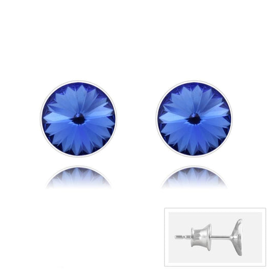 Silver Sapphire Stud Earrings Swarovski Crystal