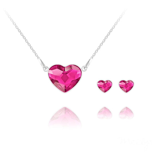 Silver Fuchsia Red Heart Fine Jewellery Set