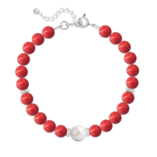 Silver Red Pearls Fine Bracelet