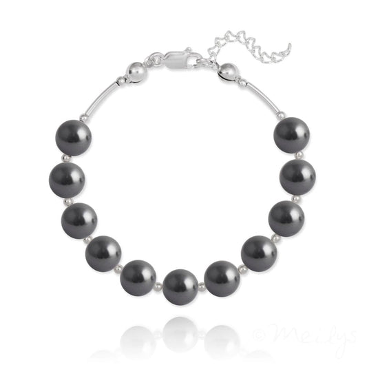 Silver Black Pearls Bracelet