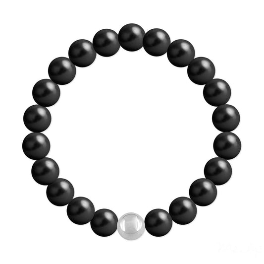 Silver Black Genuine Pearls Bracelet