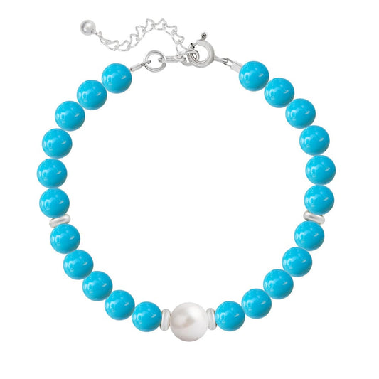 Silver Turquoise Pearls Bracelet