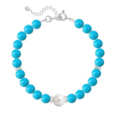 Silver Turquoise Pearls Bracelet