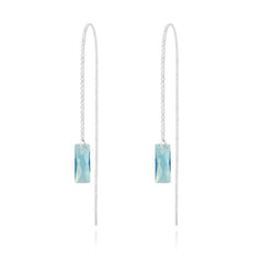 Silver Chain Earrings with Aqua  Swarovski Crystal
