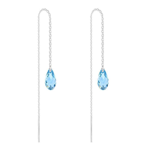 Silver Chain Earrings with Swarovski Crystal Aquamarine