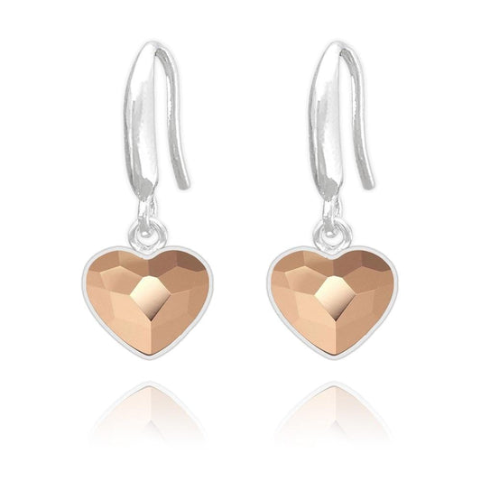 Silver  Heart Earrings with Swarovski Crystal Rose Gold