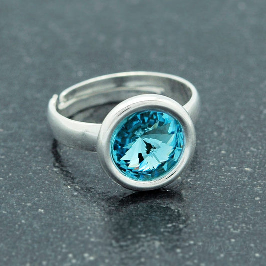 Silver Aquamarine Ring With Crystal