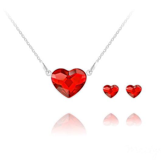 Silver  Red Siam Heart Fine Jewellery Set