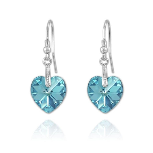 Silver Aquamarine Heart  Earrings 
