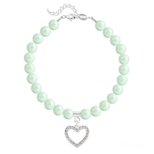 Silver Green Pearl Heart Bracelet