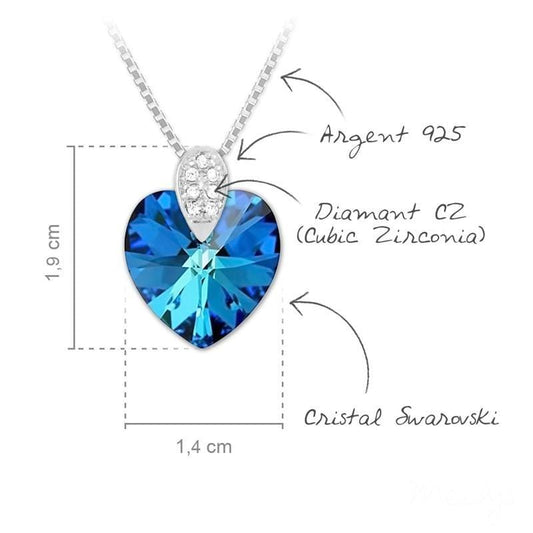 Silver Bermuda Blue Swarovski Crystal Heart Necklace
