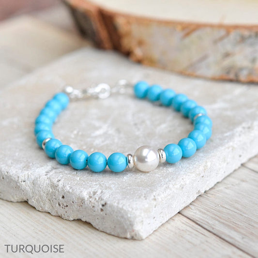 Silver Turquoise Pearls Bracelet