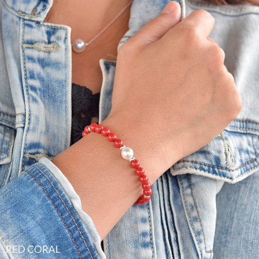 Silver Red Pearls Fine Bracelet