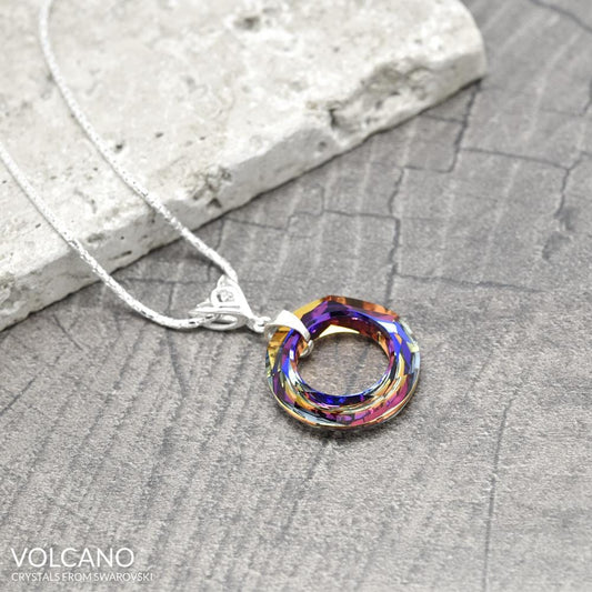 Silver Volcano Crystal Circle  Necklace