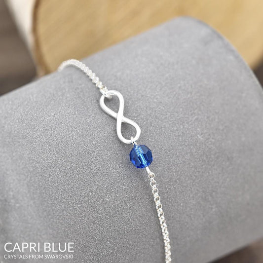 Silver Infinity  Bracelet Blue made with Swarovski Crystal