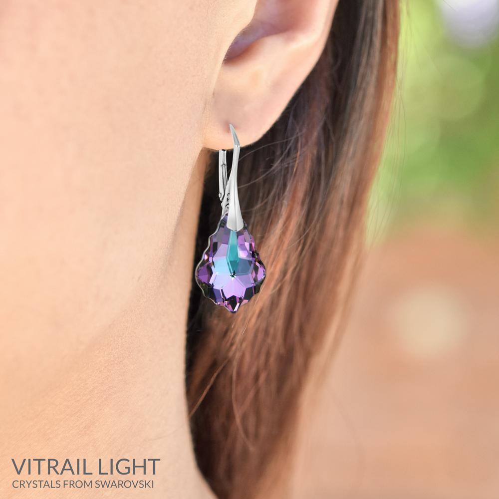 Silver Earrings Swarovski Crystal Vitrail Light