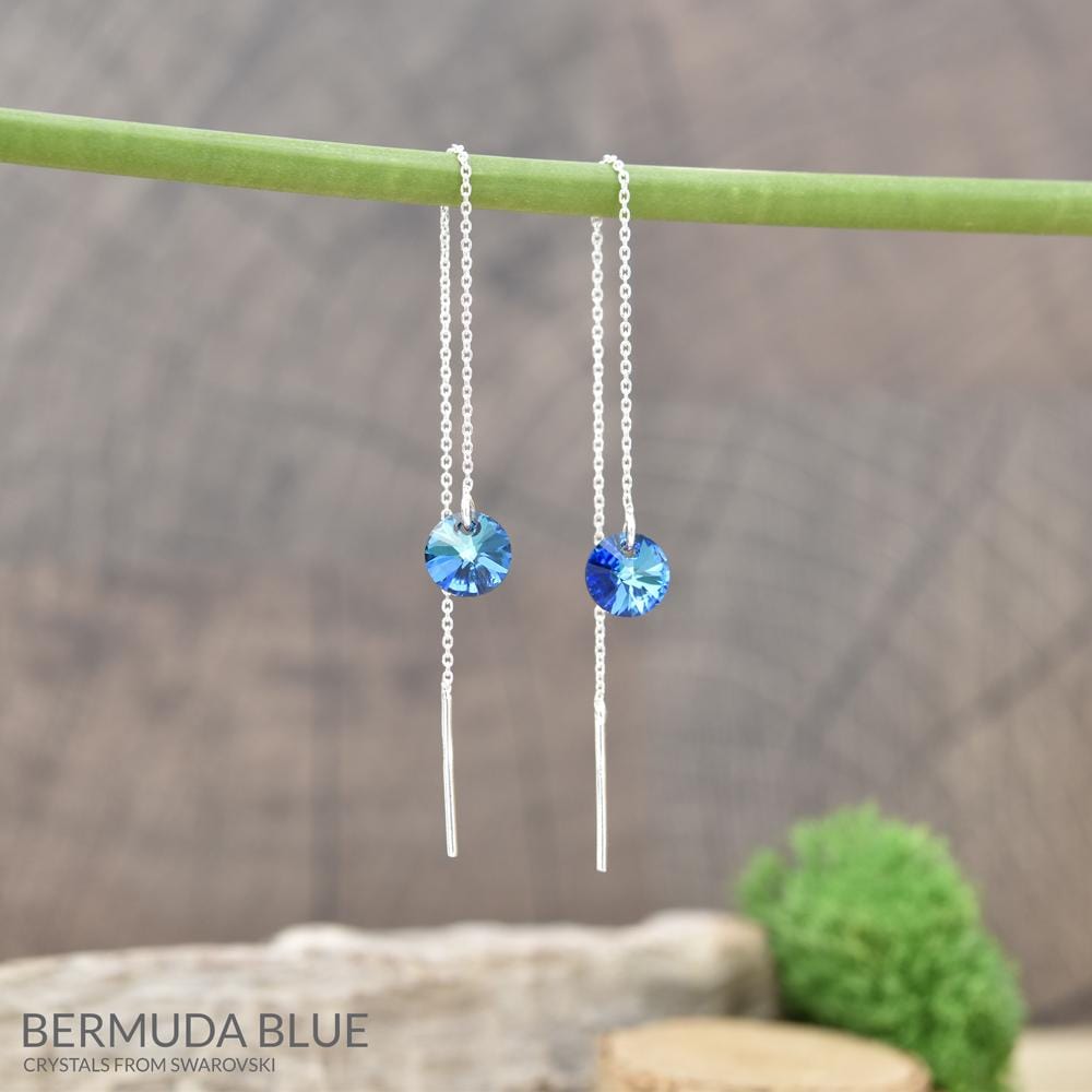 Silver Chain Earrings Bermuda Blue Swarovski Crystal