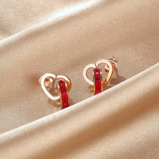 Stainless Steel Women Heart Ear Studs Earrings