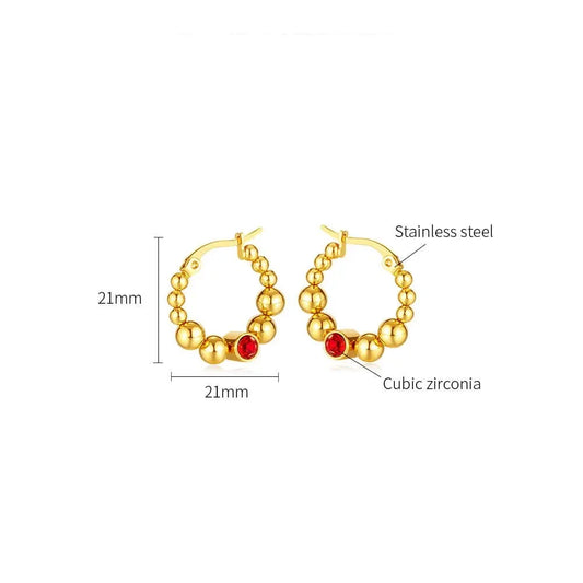 Steel Beads Red Link Hoop Earring with CZ
