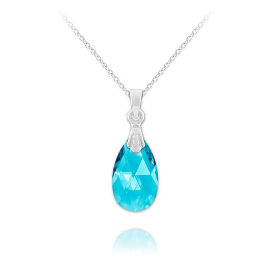  Silver Aquamarine Pear Necklace 