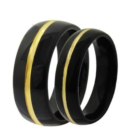 Tungsten Black and Gold Vintage Couple Wedding Engagement Ring