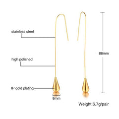 Steel Gold Long Drop Earrings