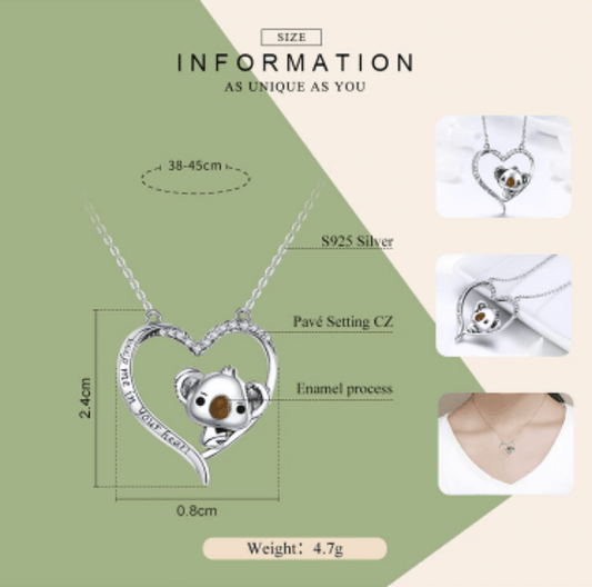 Silver Koala Heart  Pendant Necklace