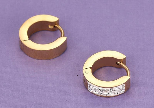 Stainless Steel Gold Plated Huggie Cz Earrings