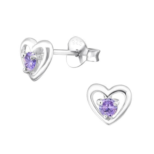 Sterling Silver Birthstone Heart Stud Earrings