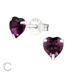 Silver Heart Birthstone  Stud Earrings