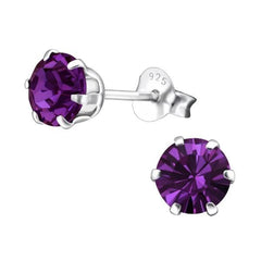 Sterling Silver Stud Earrings  With Swarovski Crystal Amethyst