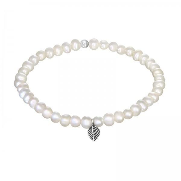 Silver Leaf Fresh Water Pearl Bracelet