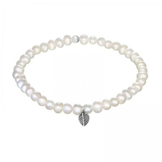 Silver Leaf Fresh Water Pearl Bracelet