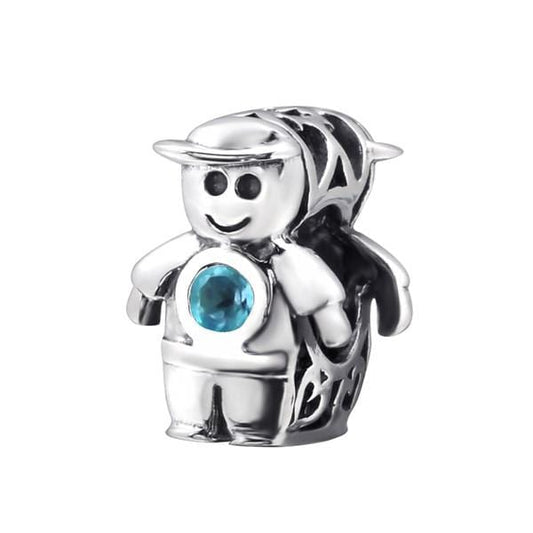 Silver Blue Topaz  Boy Charm Bead