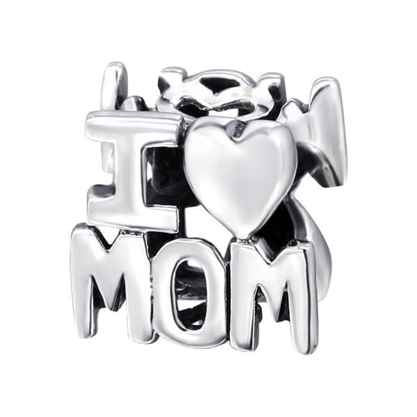 Silver "I Love Mom" Charm Bead