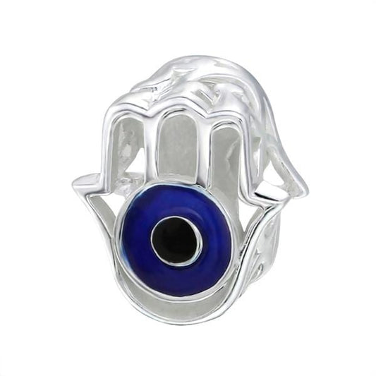 Silver Hamsa with Evil Eye Charm Bead