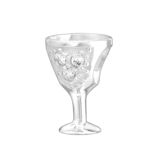 Silver CZ Crystal Wine Glass Charm Bead