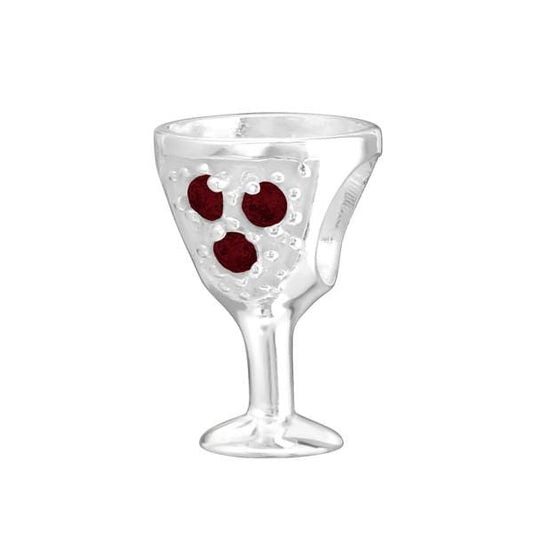 Silver CZ Garnet Wine Glass Charm Bead