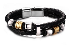 Men's Gold Beads Black Braided leather bracelet