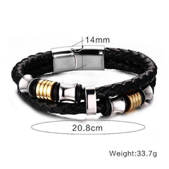 Men's Gold Beads Black Braided leather bracelet