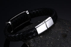 Stainless Steel Masonic Leather Bracelet