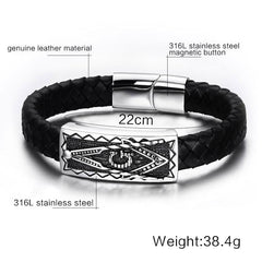Stainless Steel Masonic Leather Bracelet